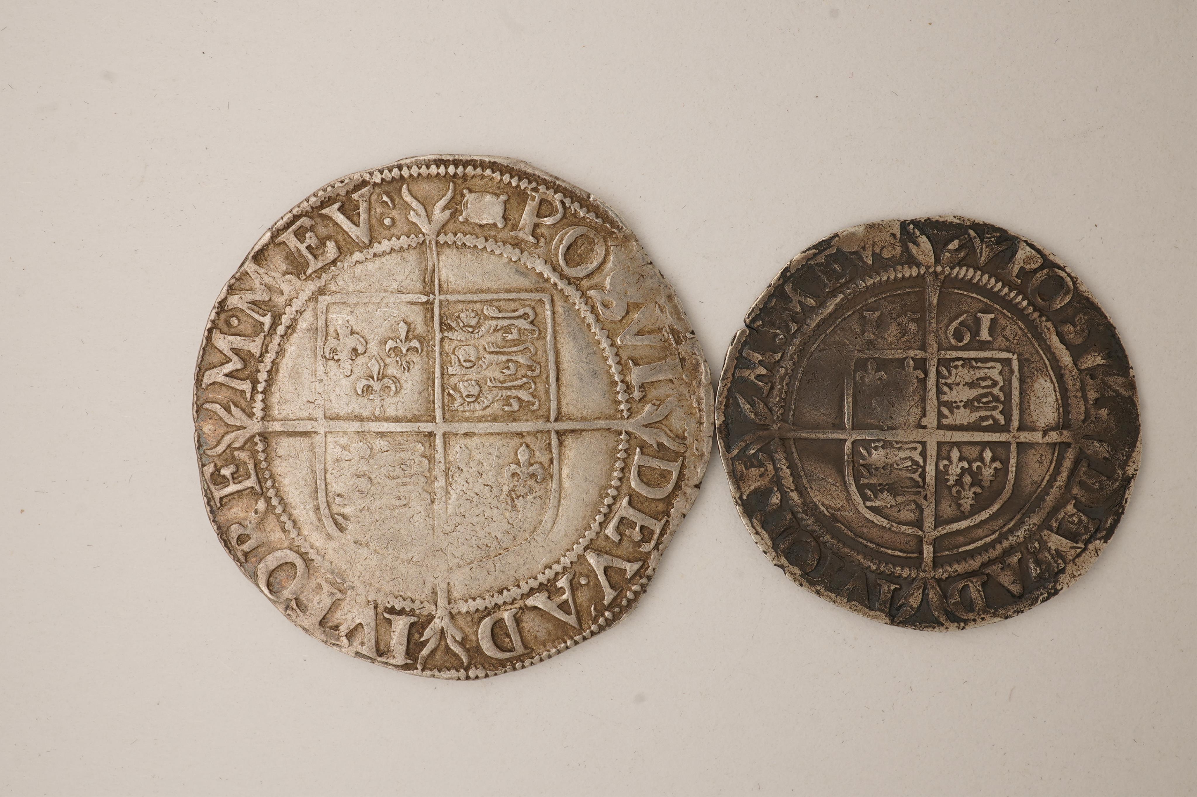 British hammered coins, Elizabeth I, silver shilling, sixth issue, mm. Woolpack, 1594-6, S. 2577, near fine, silver sixpence, S. 2561, creased about fine